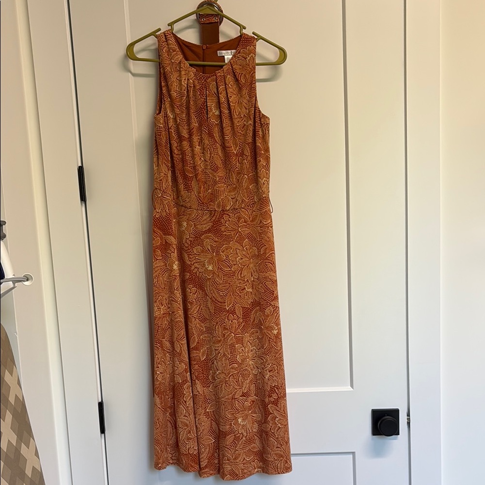London Times Orange Floral Belted Midi Dress, 4